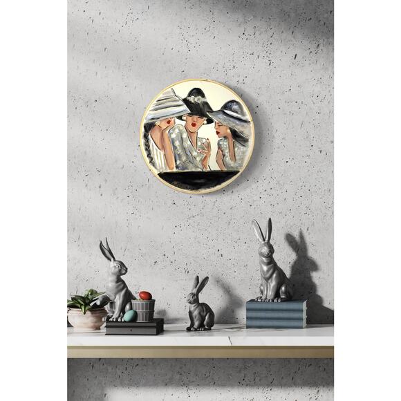 Hand-Painted Modern Canvas Art of Three Women in Stylish Hats - Chic Wall Decor - Picture 1 of 4